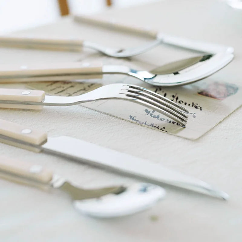 24-piece stainless steel cutlery set with engraved design, serves 6