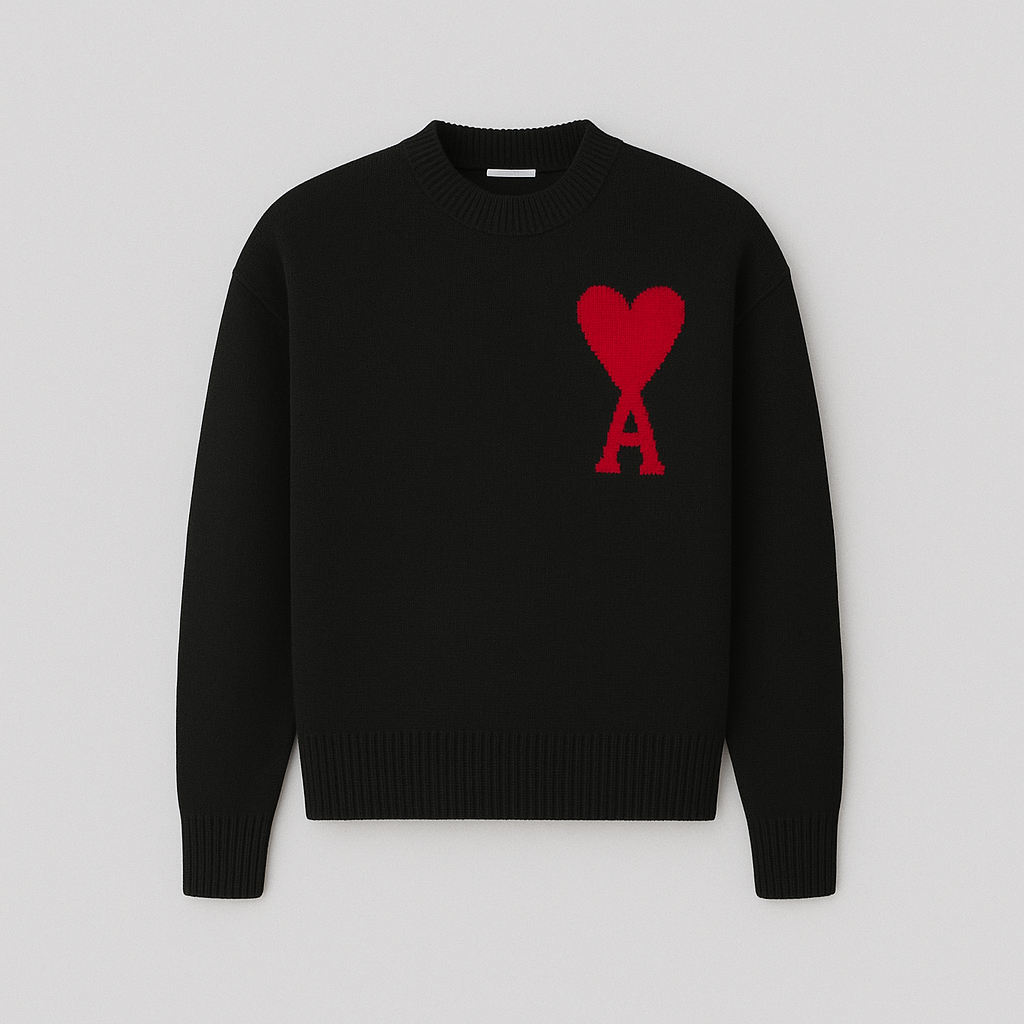 Women's oversized sweater with heart ace print and round neckline, all-season casual pullover