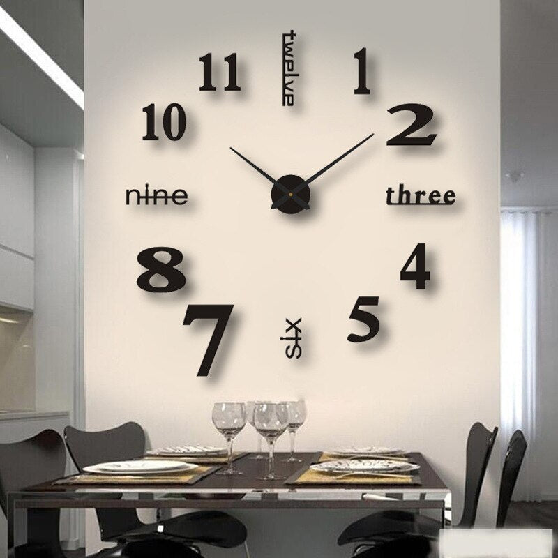 Black quartz statement wall clock large modern roman numeral design