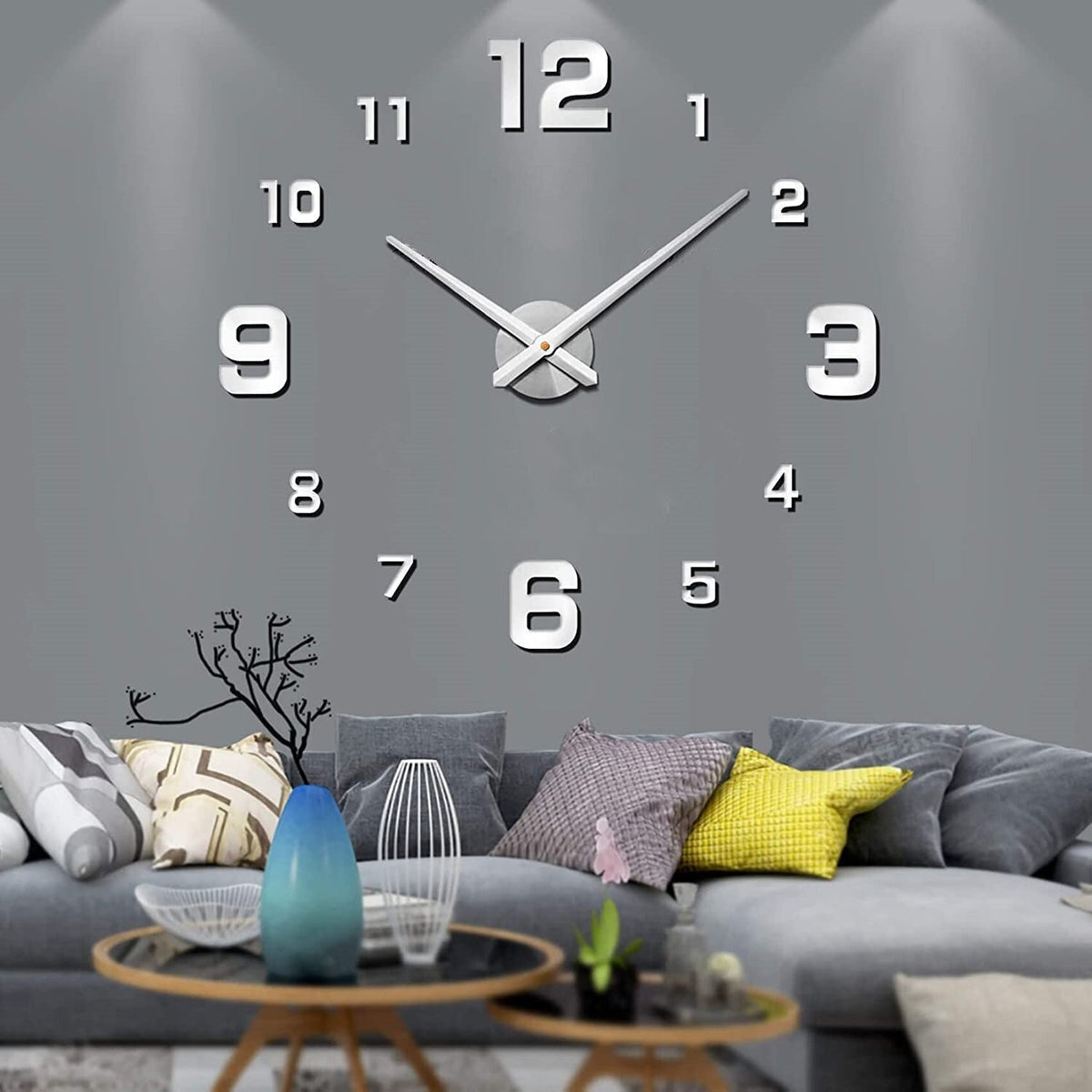 Black quartz statement wall clock large modern roman numeral design