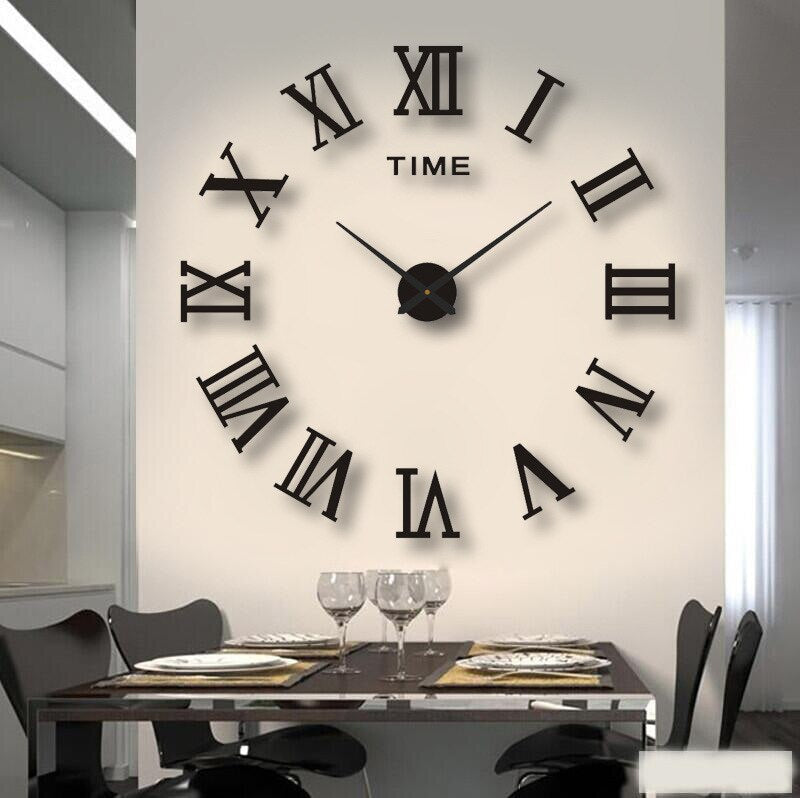 Black quartz statement wall clock large modern roman numeral design