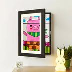 Kids drawing display frame rotating art frame stores 150 drawings, available in multiple colors