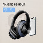 Bluetooth active noise cancelling wireless headphones over-ear with memory foam earcups