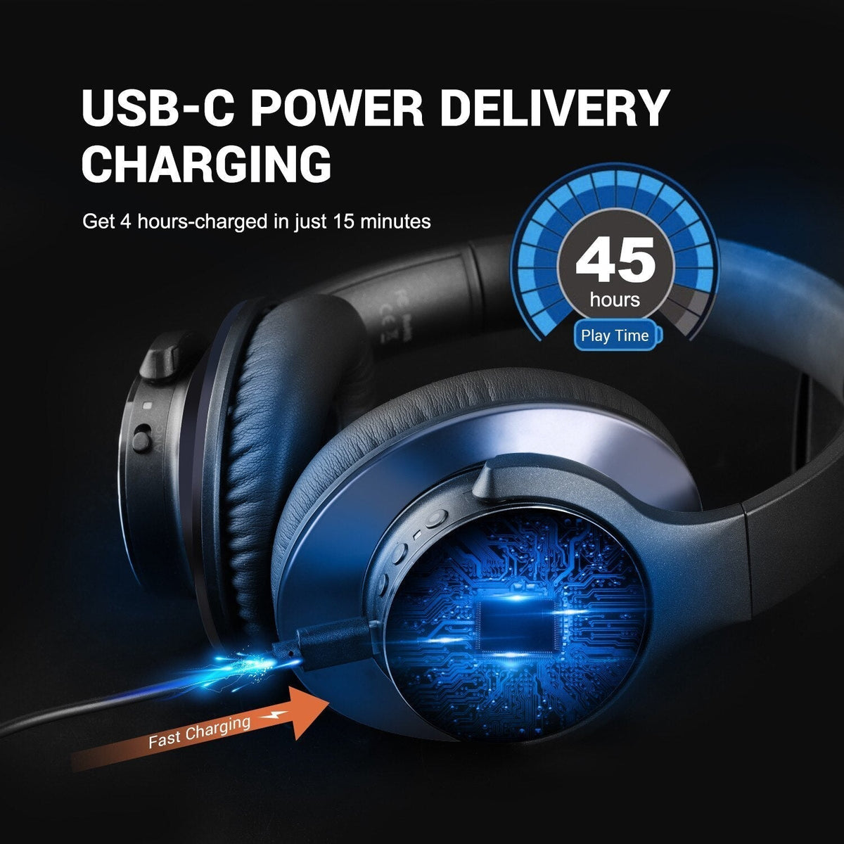Bluetooth active noise cancelling wireless headphones over-ear with memory foam earcups