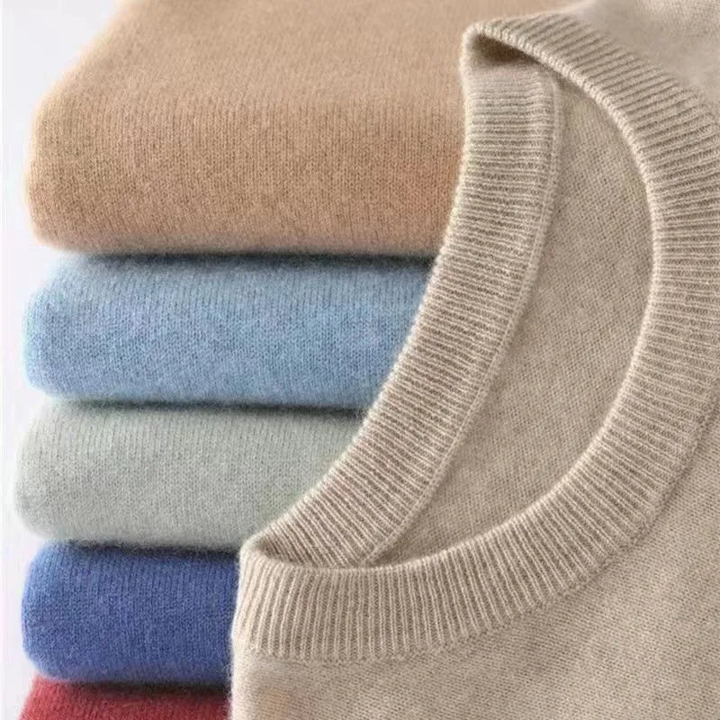 Men's cashmere sweater round neck, autumn winter slim fit pullover