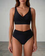 Women bikini set wrap style wire-free cups stretchy fabric
