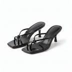 Women's orthopedic heeled sandals with knot strap and open square toe