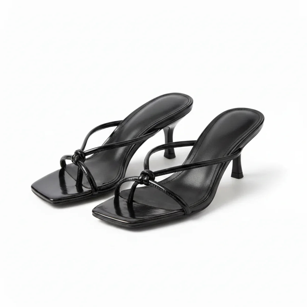 Women's orthopedic heeled sandals with knot strap and open square toe
