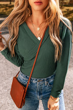 Women knit bodysuit long sleeve slim fit V-neck