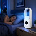 Portable bladeless air cooler, quiet and compact design for home and office use