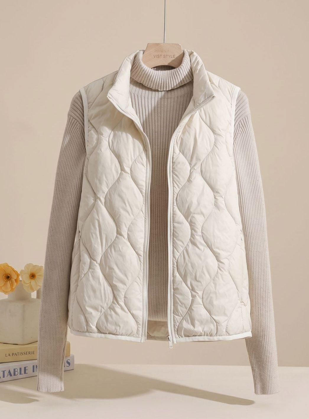 Women's quilted puffer vest with stand collar, sleeveless design, sizes M to 4XL