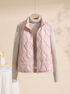 Women's quilted puffer vest with stand collar, sleeveless design, sizes M to 4XL