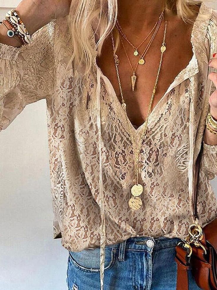 Women boho blouse with cutout neckline flowing bohemian style