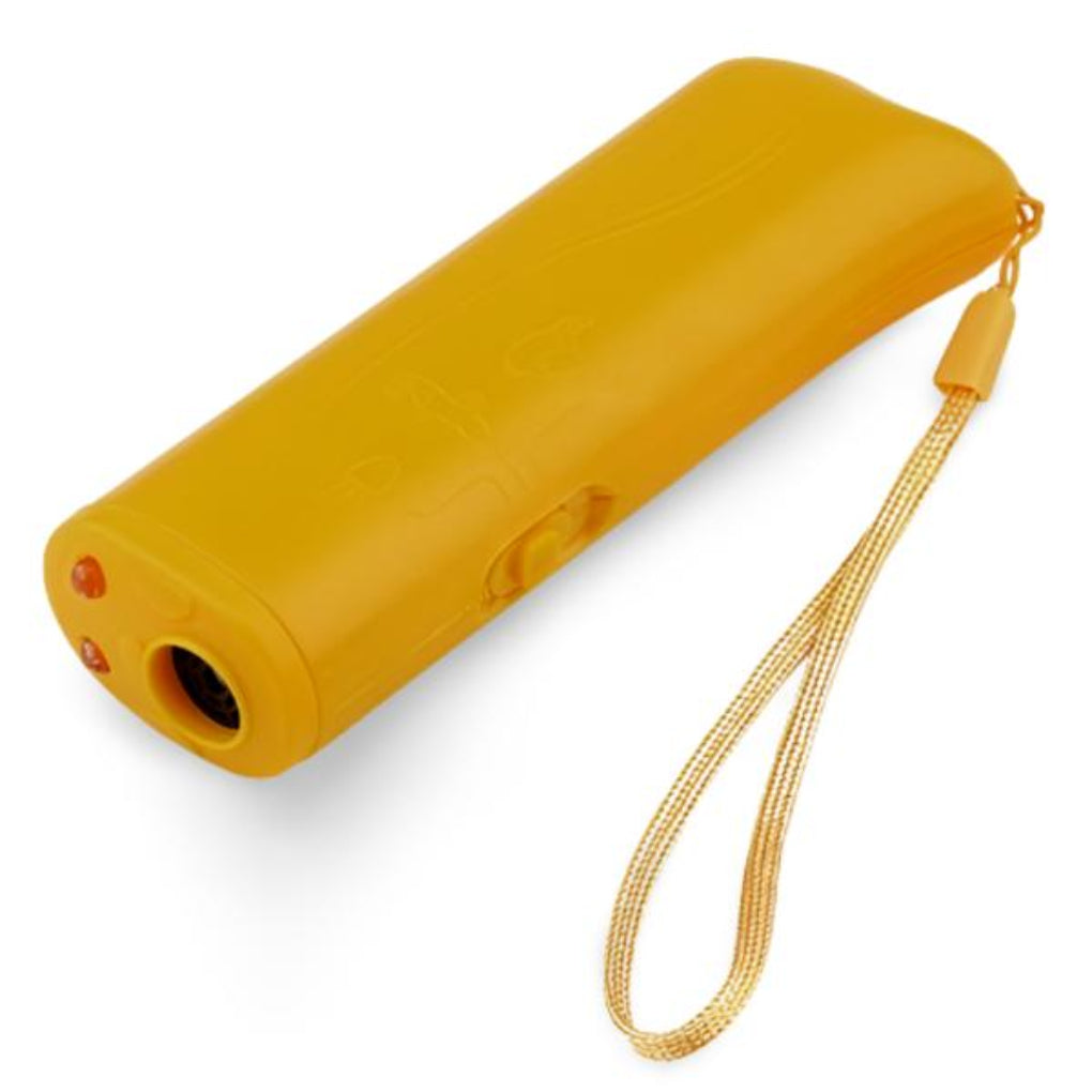 Dog anti bark ultrasonic deterrent device with built-in LED flashlight, compact ABS design