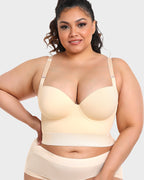 Women longline push up bra padded underwire support in black and beige