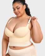 Women longline push up bra padded underwire support in black and beige