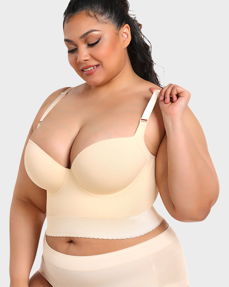 Women longline push up bra padded underwire support in black and beige
