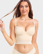 Women longline push up bra padded underwire support in black and beige