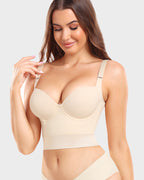 Women longline push up bra padded underwire support in black and beige