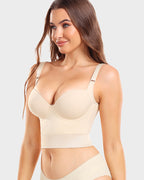 Women longline push up bra padded underwire support in black and beige