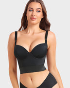 Women longline push up bra padded underwire support in black and beige