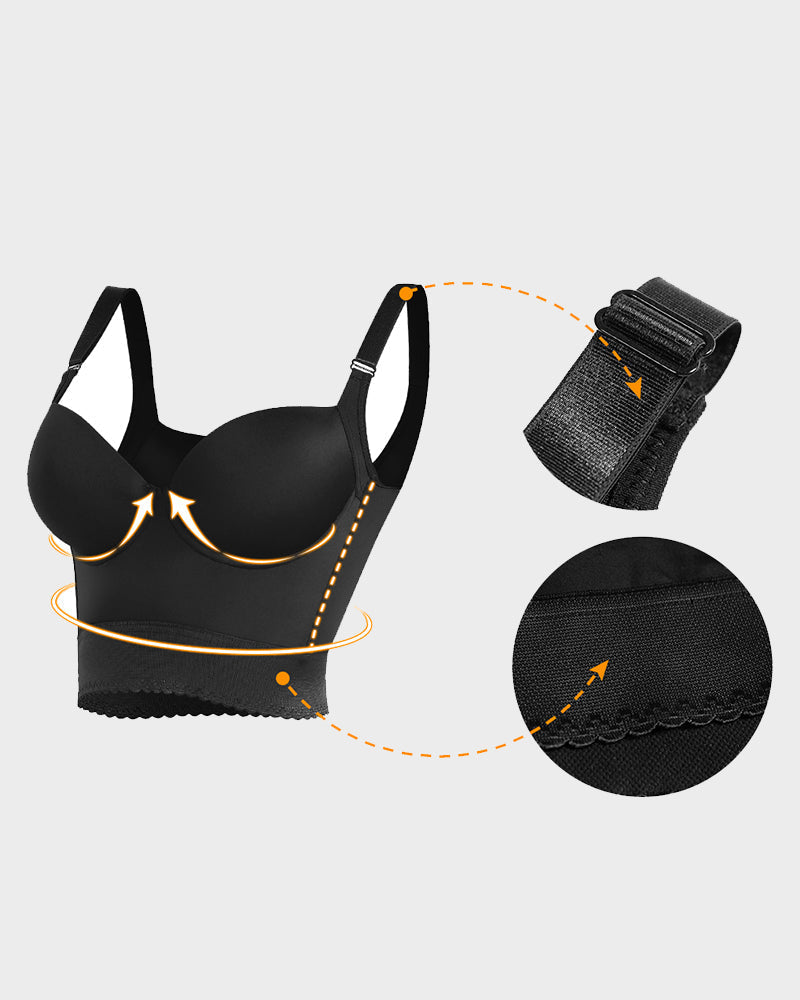 Women longline push up bra padded underwire support in black and beige