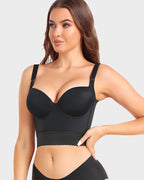 Women longline push up bra padded underwire support in black and beige