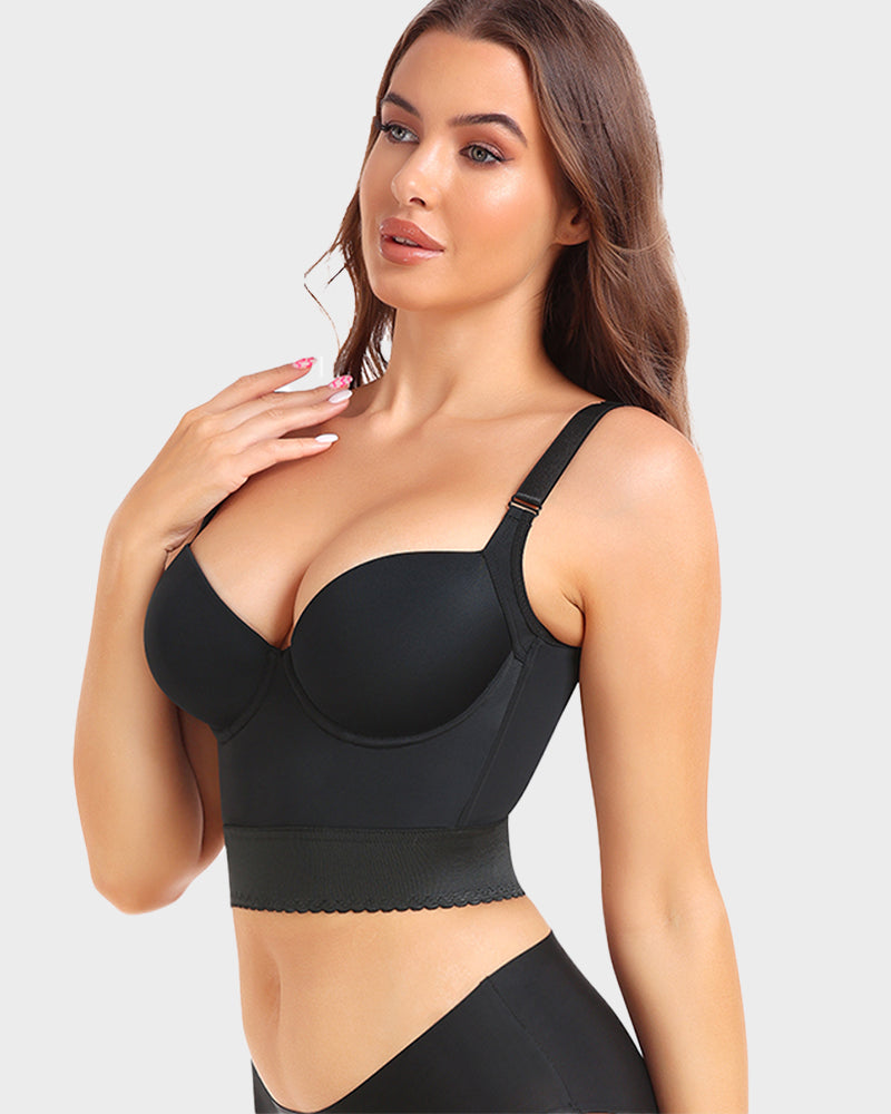 Women longline push up bra padded underwire support in black and beige