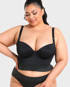 Women longline push up bra padded underwire support in black and beige