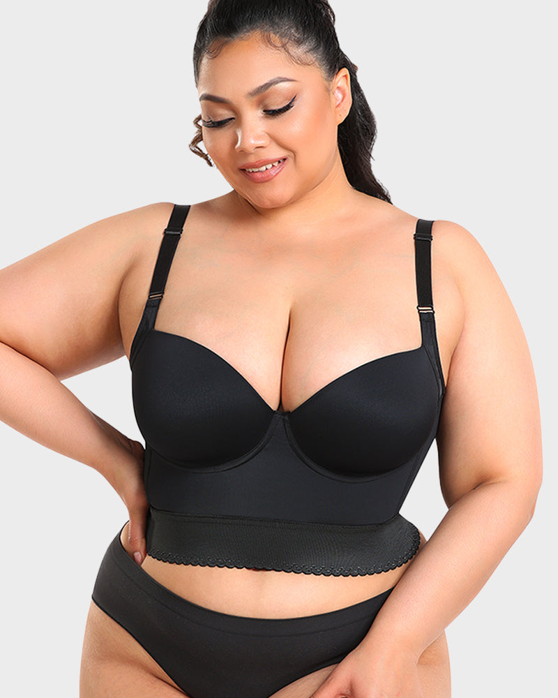 Women longline push up bra padded underwire support in black and beige
