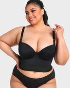 Women longline push up bra padded underwire support in black and beige
