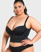 Women longline push up bra padded underwire support in black and beige