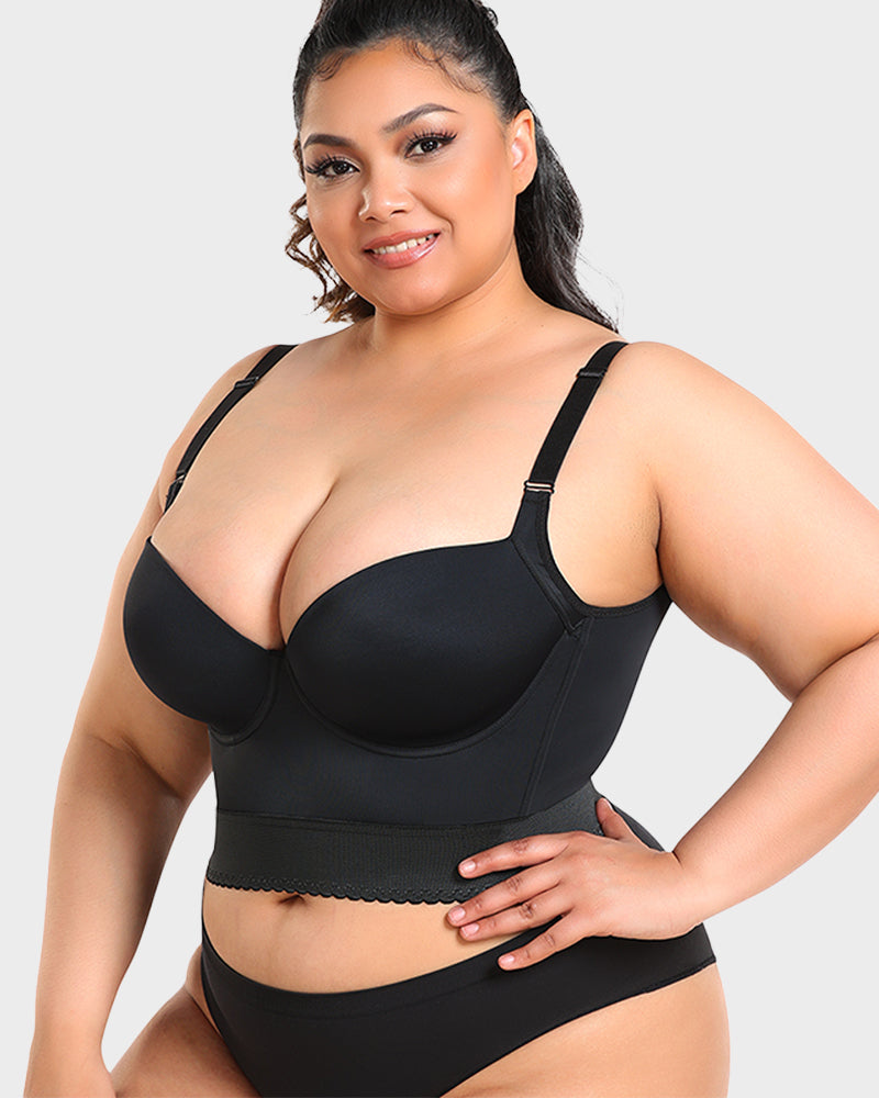 Women longline push up bra padded underwire support in black and beige