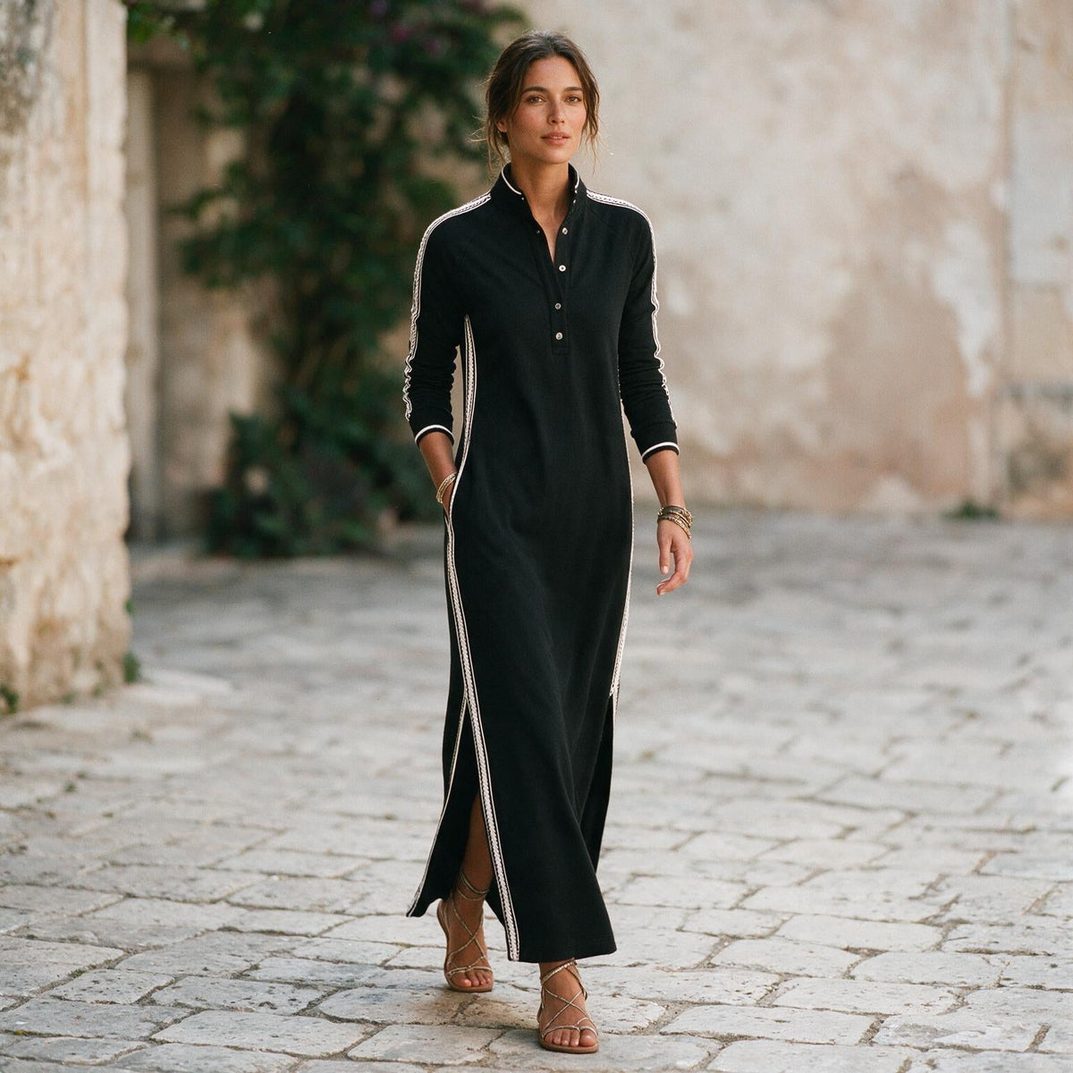 White Maxi Dress Women Button Down Collar Long Sleeve | Marlow