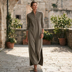 White Maxi Dress Women Button Down Collar Long Sleeve | Marlow