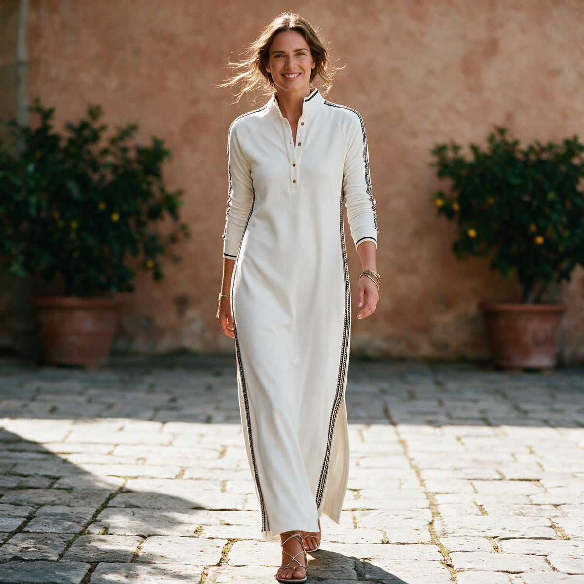 White Maxi Dress Women Button Down Collar Long Sleeve | Marlow