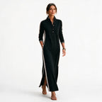 White Maxi Dress Women Button Down Collar Long Sleeve | Marlow