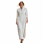 White Maxi Dress Women Button Down Collar Long Sleeve | Marlow