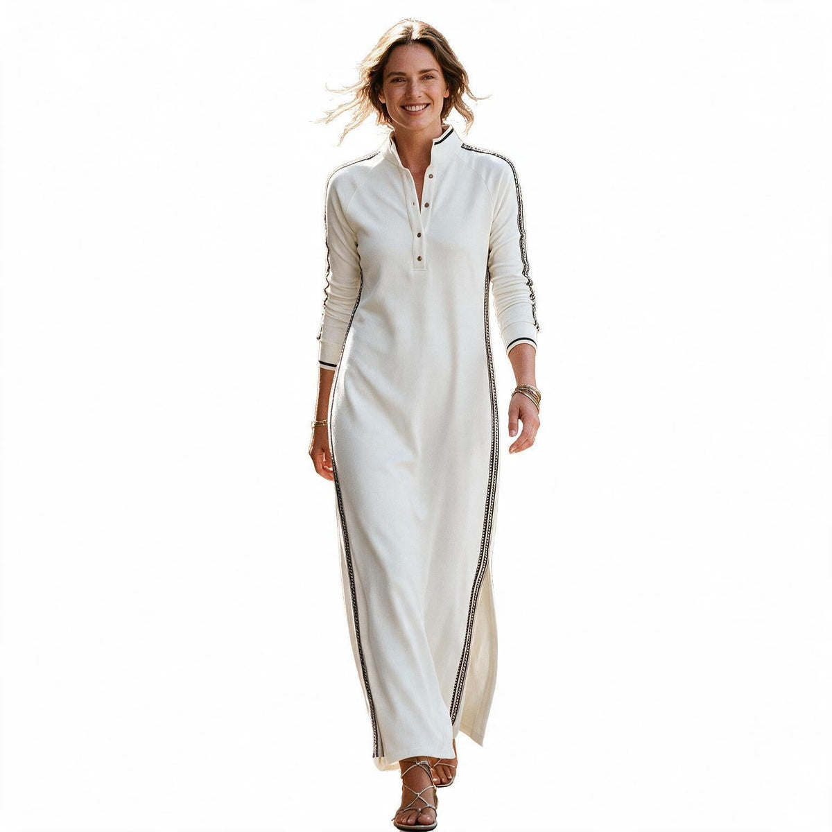 White Maxi Dress Women Button Down Collar Long Sleeve | Marlow
