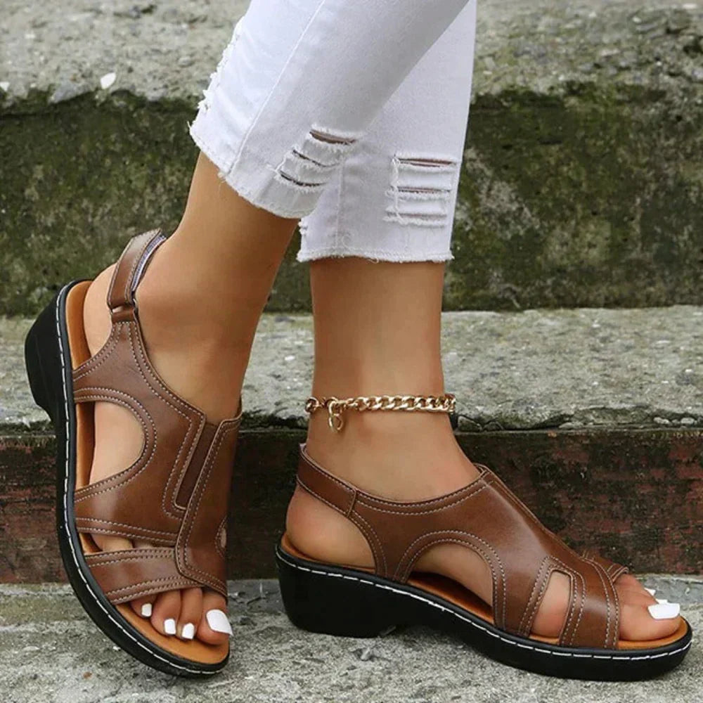 Women orthopedic sandals cushioned insole with alloy buckle closure