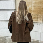 Women's brown suede blazer with stretch fit, everyday chic style