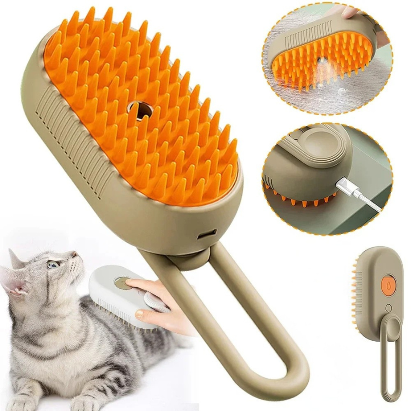 Pet Steam Grooming Brush 3-in-1 deshedding massage spray for cats and dogs