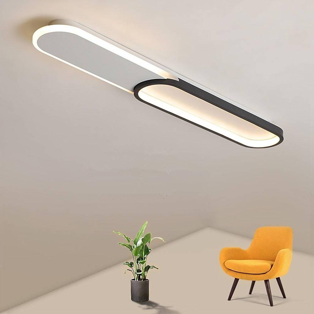 Flush mount LED ceiling light minimalist rectangular 2-light set, metal finish
