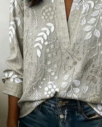Women's floral blouse with V-neck, lightweight pastel print, spring summer