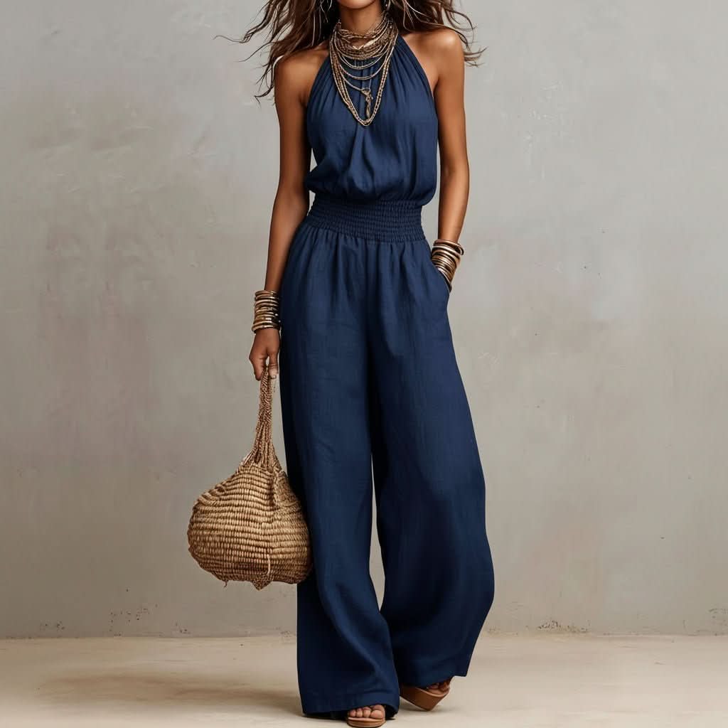 Women Backless Jumpsuit Retro Sleek One Piece | Reva