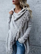 Women fringe collar tunic knit sweater relaxed longline fit cold weather