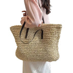 Women woven tote bag spacious lightweight shoulder bag