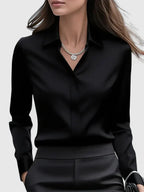 Women's satin button-up blouse, flowing silhouette, summer office style