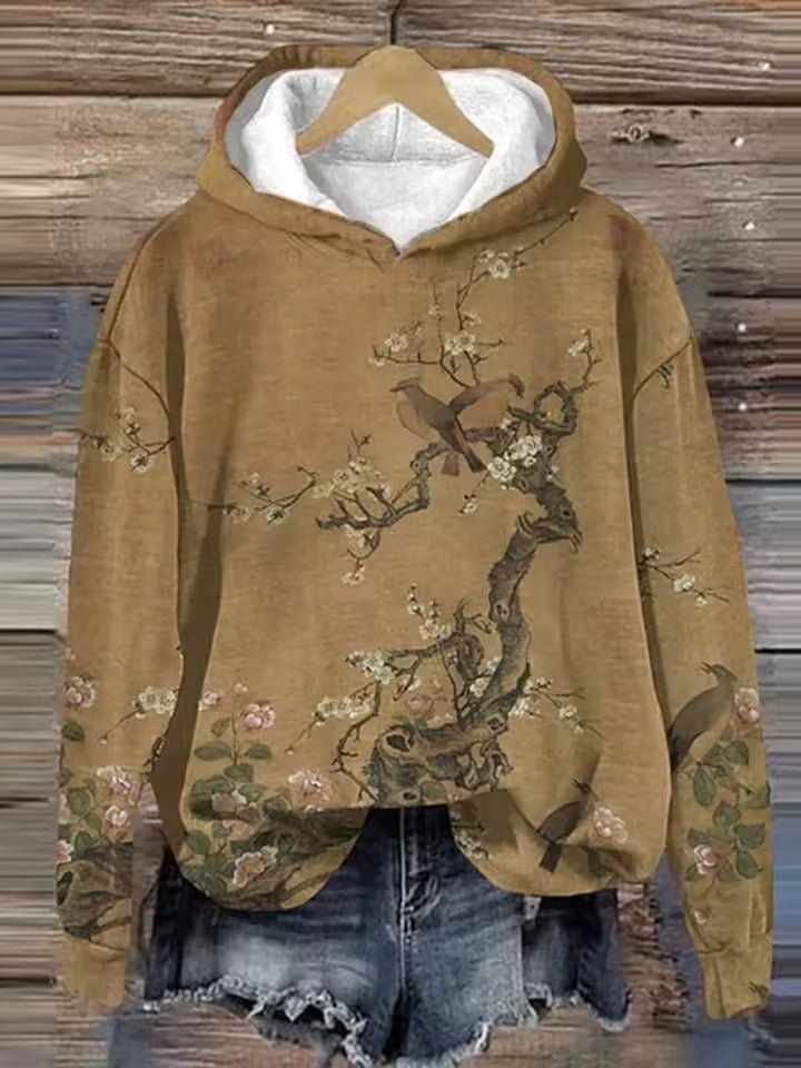 Women jacquard knit hoodie with Scandinavian Nordic pattern, soft lightweight oversized fit