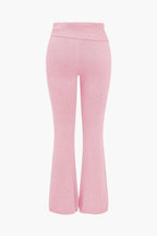 Women 2 piece knit hoodie and flared pants set with side buckle detail